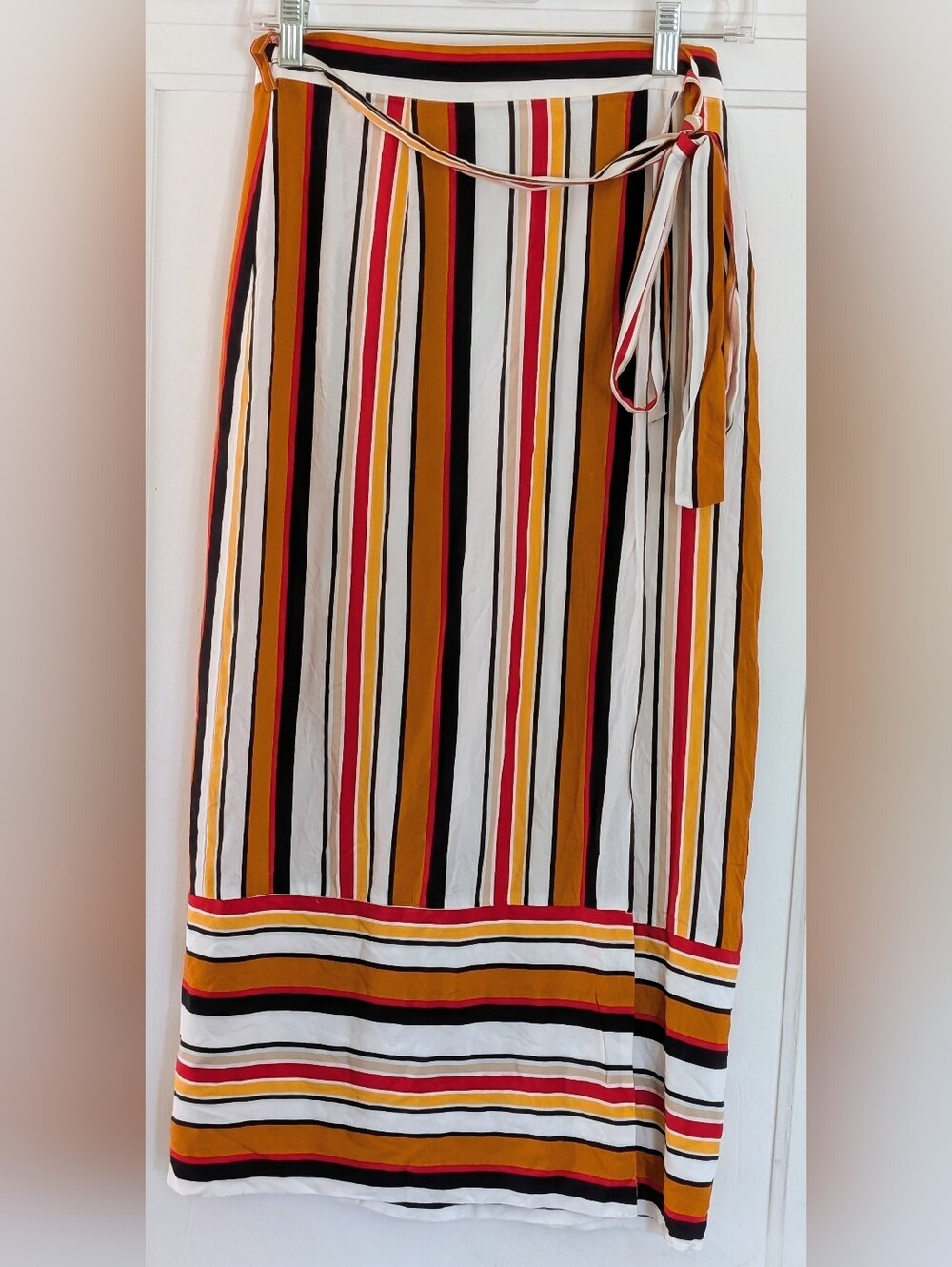 Forever 21 Striped Wrap Maxi Skirt - Mustard, Black & White